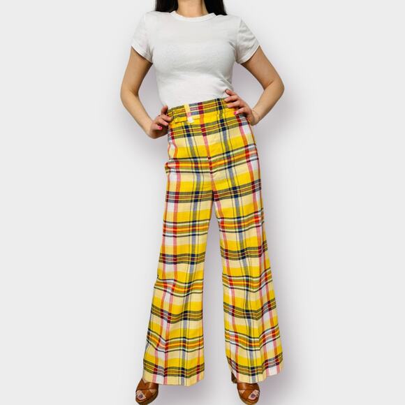 70s Yellow Plaid‎ Bell Bottoms - Picture 6 of 11